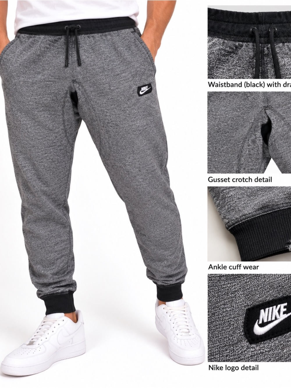 Nike Gray Jogger Sweatpants Gusset Drawstring Cuffed Gym Training S
